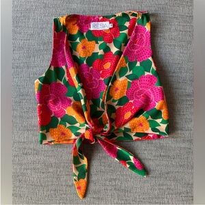 RESA Pink and Green Sleeveless Tie-Front Tank Top